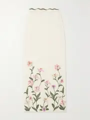 [Agua by Agua Bendita] Agua by Agua Bendita - + Net Sustain Chlorella Flora Appliquéd Embroidered Cotton-blend Bouclé Midi Skirt - White - medium medium White