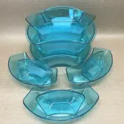 Tupperware Acrylic Curved Serving Bowls 12 Pc. Set Crescent Blue Aqua Dip Salad