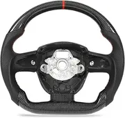 Carbon Fiber Steering Wheel with Premium Perforated Leather Red Stitching, Flat Bottom D Type Racing Design Suitable for S4 S5 RS5 B8 Pre Facelift 2009-2012, S6 C6 2005-2011, S8