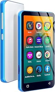 MP3 Player with Bluetooth and WiFi, MP4 MP3 Player with Spotify 4" Full Touch Screen, Android Streaming Music Player with Pandora, HiFi Sound Walkman Digital Audio Player with Speaker (Blue-White)