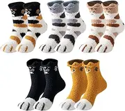 [SHEKINI] 5 Pairs Womens Fluffy Socks Fuzzy Slipper Socks Soft Thick Fleece Socks Thermal Ladies Cartoon Crew Socks Cute Cozy Home Socks, Animal, One size