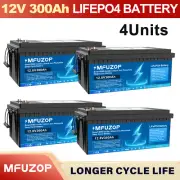 4pcs 12V 300Ah Lithium Battery 48 LiFePO4 Deep Cycle BMS Rechargeable RV Camping