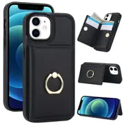 IPhone 12/Iphone 12 Pro Case With Card Holder,Military Grade Drop Protection,Durable Shockproof Cover-Black