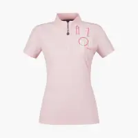 在飛比找momo購物網優惠-【PING】女款單肩印花短袖立領POLO衫-粉橘(吸濕排汗/