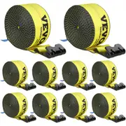 VEVOR Winch Straps, 10.2 cm x 9.1 m, 2.7T Load Capacity, 8.2T Break Strength, Truck Straps with Flat Hook, Flatbed Tie Downs Cargo Control for Trailer
