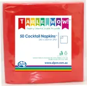 Red Cocktail Napkins 2ply 24x24cm 50pk