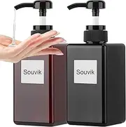 Souvik Soap Dispenser for Liquid Soap, Non-Automatic Soap Dispenser, Black and Brown Pump Dispenser for Bathroom and Kitchen, No Drilling, Waterproof, Ideal for Worktop and Sink