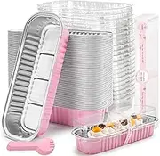 LOKQING 50 Pack Mini Loaf Pans with Lids Rectangle Individual Cake Pans Aluminum Foil Pans for Large Gatherings Picnics Vacations Parties (Pink, 6.8 OZ)