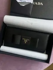 NEW Authentic Prada Saffiano Fiocco Bow Nero Wallet Black