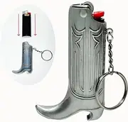 [Handy Merit Creations] Cowboy Boot Lighter Case and Bottle Opener Keychain Ring For by HMC Gold, Silver, Antique Copper Vintage Style (Silver)