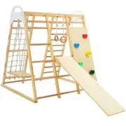 8-in-1 Wooden Jungle Gym Playset with Slide and Monkey Bars-Natural - Color: Nat