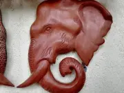 Wood Panel Carved Elephant Wall Art Hanging Natural Home Decor