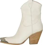 [keleimusi] Women's Western Cowgirl Ankle Boots Stacked Block Heel Cowboy Booties Steel Toe Heeled Short Cowboy Boots Side Zipper Western Booties for Women