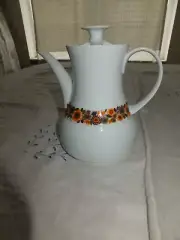 Mid Century Thomas Coffee Pot Teapot Germany Porcelain White Orange Flowers New