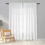 Melodieux White Semi Sheer Curtains 96 Inches Long for Living Room, Linen Loo...