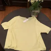 NWT Eileen Fisher CITRUS Organic Linen/Cotton Elbow Sleeve Top Size L