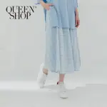 QUEENSHOP 清新配色格紋傘擺長裙 【03020698】【5折售完不補】