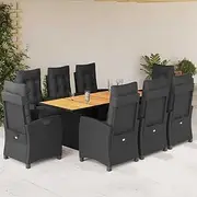 9 Piece Outdoor Furniture Set - Black Poly Rattan Garden, Patio Table, Chairs with Cushions, Porch, Balcony and Outdoor Furniture Sets