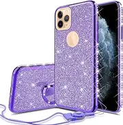 Glitter Cute Phone Case Girls Kickstand Compatible for Apple iPhone 11 Pro Max Case,Bling Diamond Rhinestone Bumper Ring Stand Thin Soft Sparkly Case for iPhone 11 Pro Max - Purple