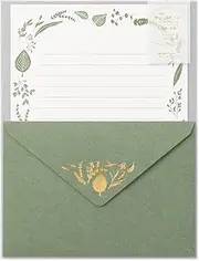 Midori 86507006 Letter Set Foil Stamped Envelopes, Leaf Pattern