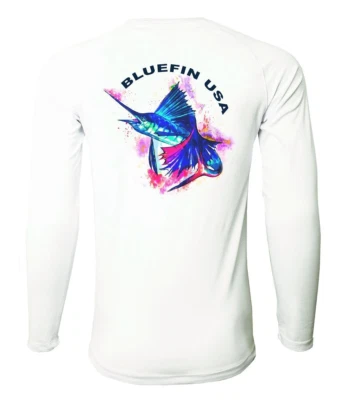 BLUEFIN SECOND SKIN RASHGUARD JUMPING BLUE MARLIN PAINT EFFECT SHIRT
