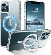 [GUAGUA] Magnetic Slim Case for iPhone 12/iPhone 12 Pro,[Compatible with MagSafe] Magnetic Kickstand iPhone 12/iPhone 12 Pro Case Transparent Cover Phone Cases 6.1 Inch, Clear