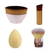 Beautrend - Set: Slanted Foundation Brush + Kabuki Brush + Makeup Beauty Sponge Blender + Concealer Brush 06 - Set Of 4 - Pink & Light Nude - One Size
