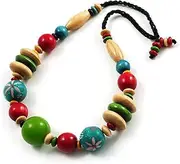 [Avalaya] Multicoloured Wood Bead Cotton Cord Necklace - 60cm L