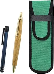2 Pack Cloth Pen Case Green Metal Touch Stick Blue and Maple Wood Axis Retro Ballpoint Pen Set NK02G-ALL-HS47S-2