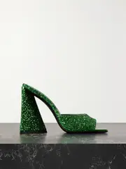 [The Attico] The Attico - Devon Glittered Leather Mules - Green - IT36 IT 36 Green