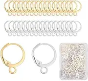 100Pcs Earring Hooks for Jewelry Making Hypoallergenic Earring Hooks Earring Findings Stainless Steel Round Lever Back Clasp Hoop Hypoallergenic French（Gold and Silver）