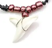 139 Blue shark tooth necklace metallic maroon glass beaded necklace oceanicshark