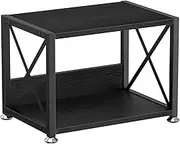Giikin Desktop Printer Stand with 2 Tier Wood Storage Shelves, Multi-Purpose Desk Organizer for Fax Machine, Scanner, Files, Books, Rustic Brown Printer Shelf with Adjustable Anti-Skid Feet (Black)