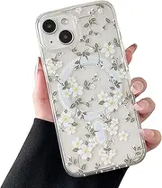 ZTOFERA for iPhone 15 Case, Magnetic Clear Floral Compatible with MagSafe Shockproof TPU Phone Cover - White Flower