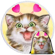 Joyful Kitten Heart Ear Headband for Children Round Beach Towel
