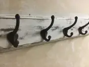 Handmade Distressed Wooden 42" Hat An Coat Rack Wall Mount Cast Iron Hooks