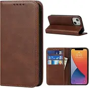 Cavor for iPhone 13 Mini Case, iPhone13 Mini Case Cowhide Pattern PU Leather Cases Flip Magnetic Kickstand Book Wallet Cover Phone Case with Card Slots(5.4") -Dark Brown