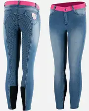 Horze Poppy Kids Denim Silicone Full Seat Breeches - Lead Blue