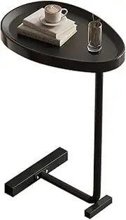 Oval C Shaped Side Table with Metal Frame, Coffee End Table, Sofa Snack Side Side Tables Couch, End Table for Living Room Bedroom Sofa Beside (Black)