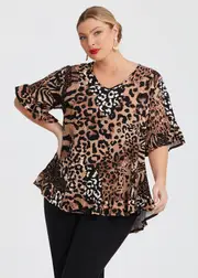 [TS] Taking Shape Salsa Animal Instinct Top Size 26 in Leopard Print, Viscose - Plus Size Women's Clothing Leopard Print