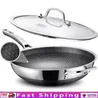 Nonstick Stainless Steel Wok Pan W/ Lid Dishwasher Safe Induction Cookware New