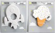Moon and stars Silicone Teether Ages 3+ Months Spaceship Rocket Ship & Ice Cream