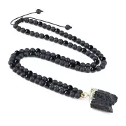 Raw Tourmaline Pendant Matte Onyx 108 Mala Necklace|Matte onyx and Raw Tourmalin