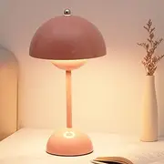 Flowerpot Cordless Lamp, Dimmable Rechargeable Touch Lamp, Battery Operated Lamp, Cute Mushroom Small Lamp for Nightstand, Modern Table Lamp for Indoor Outdoor(Pink