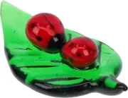 Glass Insect Figurine Crystal Ladybird on a Green Leaf Hand Blown Colorful Glass Art Insect Miniature