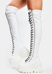 [Demonia] White Patent Shaker-374 Thigh High Boots