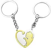 [Enkrio] Cat Matching Keychain Cat Puzzle Keyring Set Stainless Steel Couples Keychain Valentines Gifts for Him Her Friends