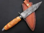 custome handmade damascus steel 13.5" dagger knife handle olive wood with clip