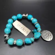 Real Looking Faux Turquoise Stone Bracelet Bangle with Tree of Life Charm NWT