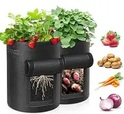 Potato Grow Bags - 2 Pack 7 Gallon Plant Grow Bags Fabric Pots with Flap Window and Handles Garden Vegetable Grow Bags Tomato Planter Bag Thickened Breathable Nonwoven Garden Container Pot